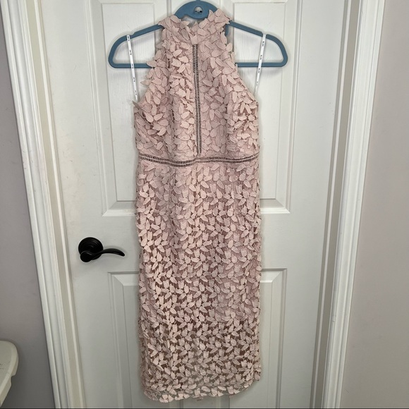 Bardot Halter Light Pink Lace Midi Dress - Picture 3 of 10